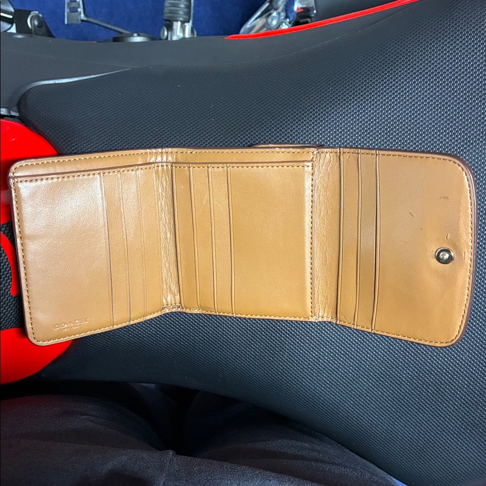 Coach Brown and Gold Compact Tri-Fold Wallet - Picture 4 of 14